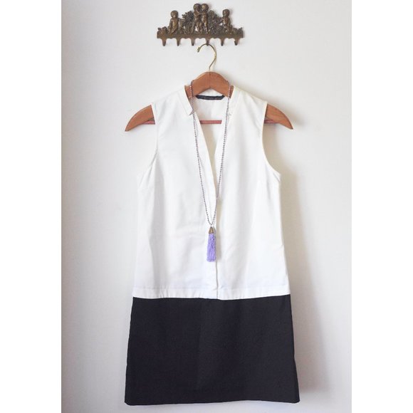 Zara Basic Black & White Color Block Dress - Picture 1 of 8